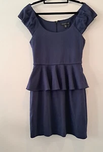 Flattering Forever New Womens Navy Cap Sleeve Peplum Bodycon Short Dress Size 8 - Picture 1 of 18