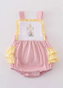 Girl's Boutique Premium Pink Easter Cross Girl Embroidered Embroidery Ruffle Bub - Picture 1 of 6
