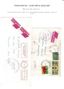 2 Commercial Covers Priority paid Fee & Standard Postage 25/8/1986 to 30/6/1987 - Foto 1 di 1