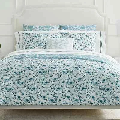 Sferra Duchesse Blue King Duvet Set 3 PC Cadet Floral Print Reversible Italy NEW - Image 1 of 4