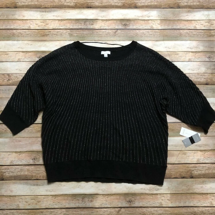 Suéter Pullover Charter Club Mujer Negro Rayas Metálicas 3X Ligero Foto 1 de 1
