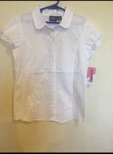 Izod Girls Uniform White Shirt Button down Ribbon Collar NWT $22 14.5-16.5 - Picture 1 of 6