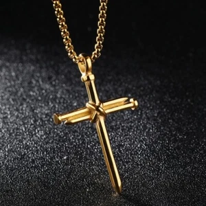 Men Women Christ Jesus Nail Rope Cross Pendant Necklace Christian Jewelry Chain - Picture 1 of 6