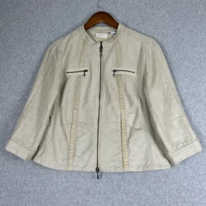Giacca Chico's donna 1 media beige misto lino zip frontale manica 3/4 chic vintage - Foto 1 di 10