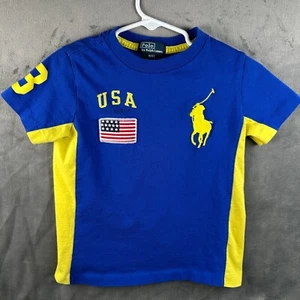 Polo Ralph Lauren Boys 4T Blue USA Flag Patch Big Yellow Pony Crew  Neck T Shirt - Picture 1 of 12