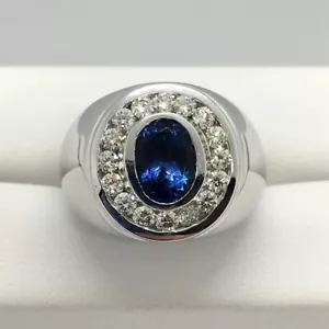 3.50 CT Oval cut Natural Blue Sapphire Men's Bezel Engagement Ring in 925 Silver - Picture 1 of 5