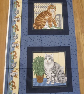 Vtgt COTTON FABRIC VIP Cranston PANELS PILLOW QUILT BLOCK CATS - Image 1 of 4