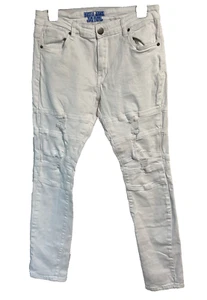 Jeans Hustle taglia 32 bianco slim skinny super elasticizzato patchwork effetto invecchiato rock - Foto 1 di 10