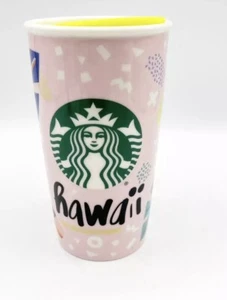 Starbucks Hawaii Keramik Reisebecher 12oz Becher rosa Hibiskusblume 2016 - Bild 1 von 7