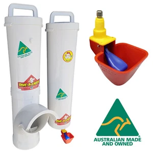 DINE-A-CHOOK Chicken Feeder & Drinker Set / Chook Waterer / Poultry Coop  BLUE - Picture 1 of 10