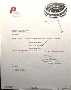 MLB PHILLIES RARE ORIG. 1975 D. GREEN/K. MORELAND CONTRACT LETTER ON LETTERHEAD! - Picture 1 of 7