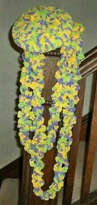 HANDMADE Eternity Scarf Beret slouch hat Bulky crochet purple yellow green L32 - Picture 1 of 5