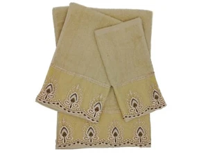 100% Cotton Sheer Embroidered 3 Piece Towel Set Included Bath Hand Facial Towel - Picture 1 of 50