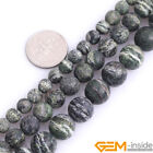 Natural Green Zebra Jasper Gemstone Frosted Matte Round Beads Jewelry Making 15"