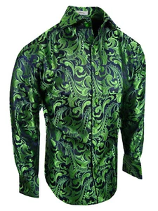 Mens Event Dress Shirt Floral Paisley Designs with Sheen French Cuff by Leonardi - Picture 1 of 35