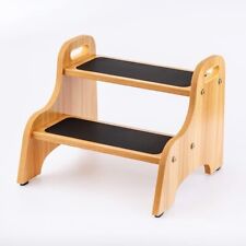 Wood 2 Step Stool with Non-Slip Stepping Surface Heavy Duty Wooden Step Portable