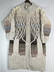 VINTAGE 80s Sandy D'Andrade Knit Sweater Coat HEAVY Chunky Cable Art Nature - Picture 1 of 21