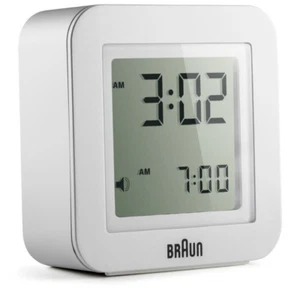 Braun BN-C018WH White Digital LCD Travel Quartz Alarm Clock Square 2.25" - Picture 1 of 2