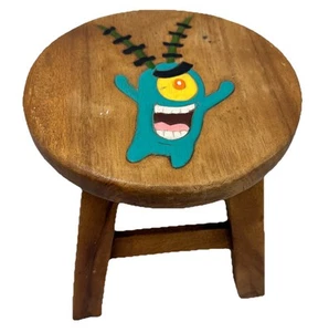 Handmade Wood Stool Plankton SpongeBob Art 10" Small Toddler Seat Painted Cartoo - Picture 1 of 7