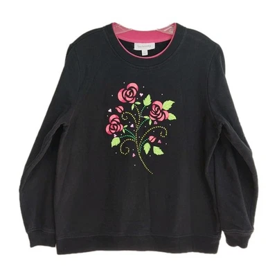 Sudadera para mujer Breckenridge L negra pedrería estampado floral pulóver Foto 1 de 4