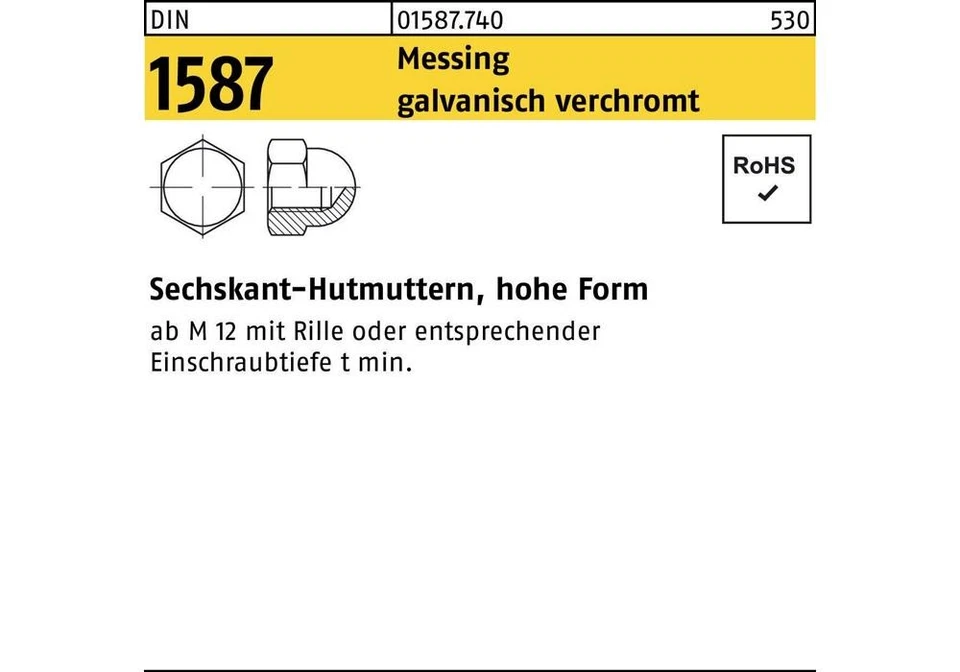Reyher Sechskanthutmutter DIN 1587 M 16 Messing galvanisch verchromt - Bild 1 von 1