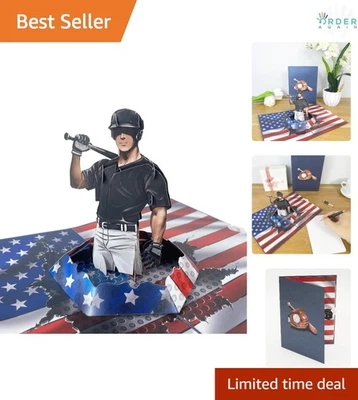 Tarjeta emergente de béisbol 3D hecha a mano regalo para hombres niños celebraciones deportivas Foto 1 de 4