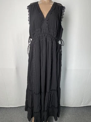 Maxi Vestido AllSaints Para Mujer Negro Talla 10 Xanthe Encaje Borde En Niveles Fluido Cuello en V Foto 1 de 4