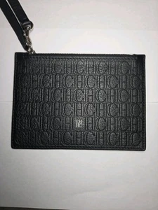 Carolina Herrera - Black Leather Zip Wristlet Pouch - Picture 1 of 4