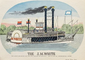 The JM White Steamer Ship On The Mississippi River Print 1955 - Picture 1 of 3