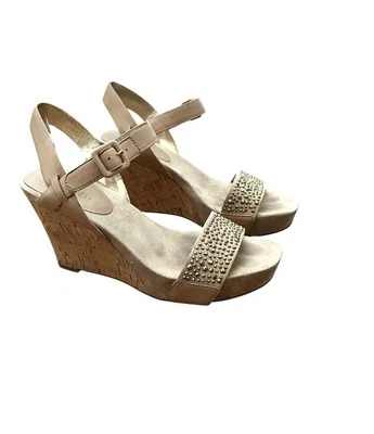 Sandalias Nine West Corcho Cuña Plataforma Tobillo Correa Talla 7.5 M Estrás Foto 1 de 4