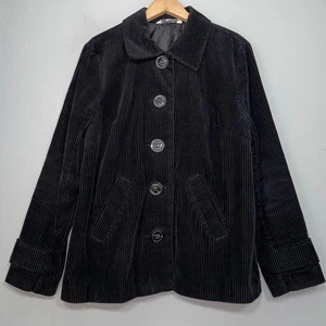 Relativity Jacket Petite Size Large Dark Black Big Button Wide Corduroy Coat Y2K - Picture 1 of 12