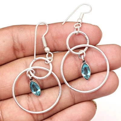 Chrome Diopside Gemstone Handmade Silver Jewelry Earrings 1.75'' - Image 1 of 4