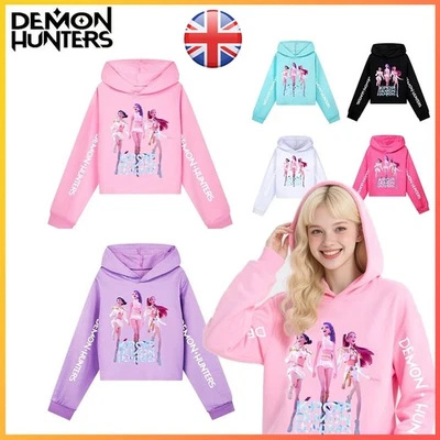 girls KPop demon hunters Casual Sweatshirt Pullover Crop Top Pants Outfit Sets