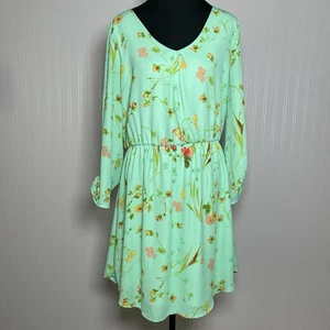 Copper Key quarter sleeve large mini dress Cottage Core Fairy Floral Women Green - Picture 1 of 6