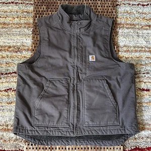 Carhartt Duck Canvas Sherpa Line Vest Full Zip Grey Men's Size Large L - Picture 1 of 3