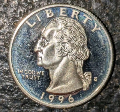 1996-S 25c Silver Proof Quarter Uncirculated Cameo Extra Shiny 90% Silver Coin - Image 1 of 4