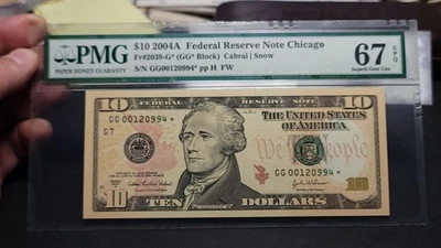 Fr.2039-G* $10 2004 A Chicago STAR FRN PMG GEM Uncirculated 67 EPQ Scarce 512K - Image 1 of 4