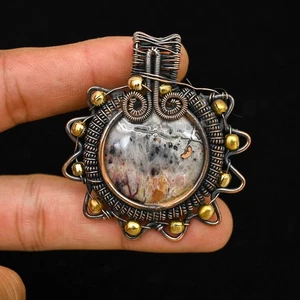 Crazy Lace Gemstone Copper Wire Wrap Handmade Pendant Jewelry Best Gift For Wife - Picture 1 of 4