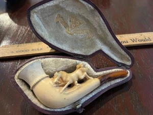 Genuine Meerschaum Smoking Pipe Mustang Horses W.D.C. Maker With Case - Picture 1 of 11