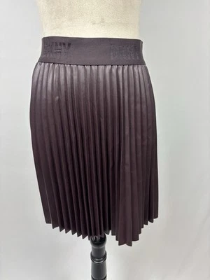 DKNY Faux Leather Pleated Mini Skirt Bordeaux Brown Medium Accordian Knife - Image 1 of 4
