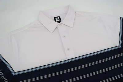 Footjoy Mens Large Navy White Striped Golf Performance Polo Shirt Short Sleeve - Image 1 of 4