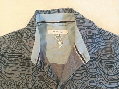 Moods of Norway Short Sleeve Button Up Shirt Navy Blue Grey Wavy Print Med Men's - Image 1 of 4