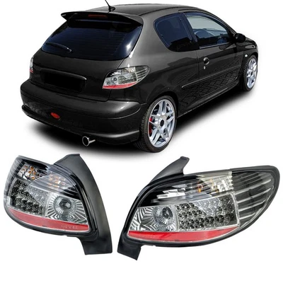 LED Rear Lights Clear Glass Black for Peugeot 206 Hatchback 3+5 Doors 1998-09 - image 1 of 4