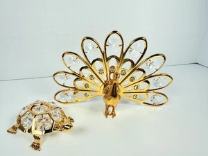 Crystal Temptations 24K Gold Plated Peacock & Turtle Figurines - Picture 1 of 11