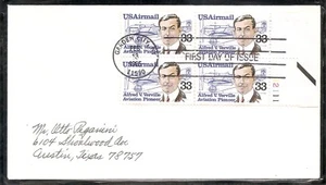 US SC #C113 Alfred V. Verville  FDC. BLK 4 , Plate # No Cachet - Picture 1 of 1