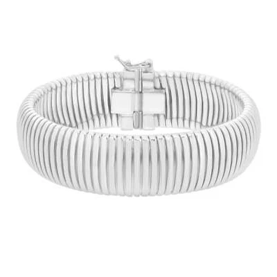Pulsera de tubogas de plata de ley pulida de 16 mm de grosor con cierre de caja. - 7,25" Foto 1 de 4