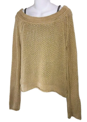 Free People Sweater Small Petite Mustard Yellow Cotton Boxy Loose Knit Shirt SP - Image 1 of 4