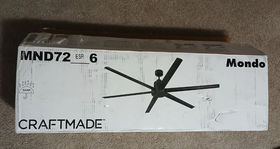 Craftmade Mondo 72"   Blade Standard Ceiling Fan  Black – Read Description - Image 1 of 4