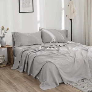 BISELINA Linen Sheet French Flax Flat Sheet Only 55% Euro Linen 45% Cotton Ba... - Picture 1 of 6