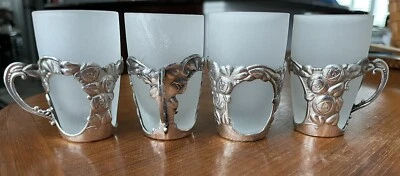 Juego de 4 tazas y platillos turcos de vidrio plateado vasos esmerilados nuevos Foto 1 de 4